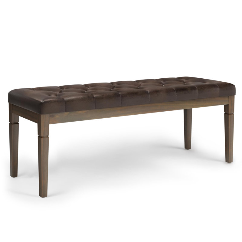 Waverly 48"W Linen Look Traditional Tufted Ottoman Bench with Carved Legs, Distressed Brown