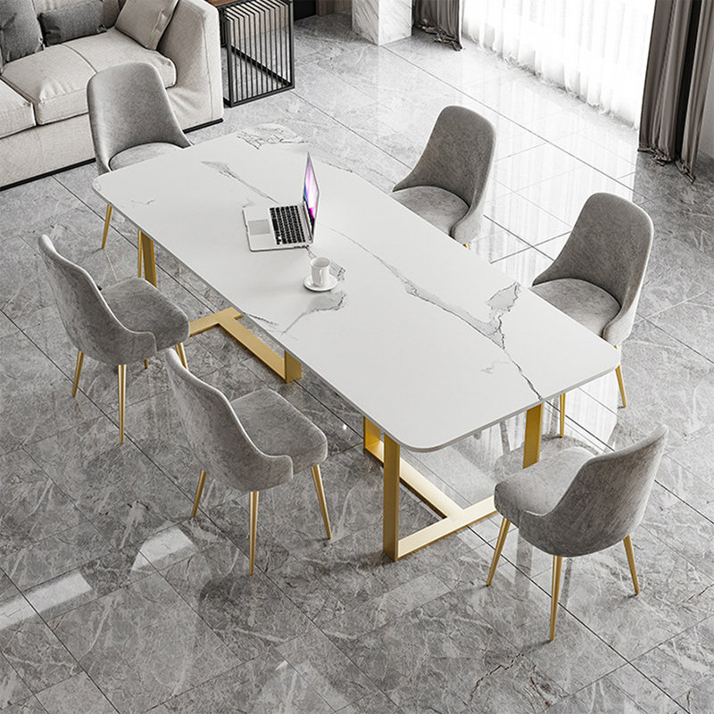 Gold Rectangular Sintered Stone tabletop Dining Table, 29.53"H x 55.12"L x 27.56"W