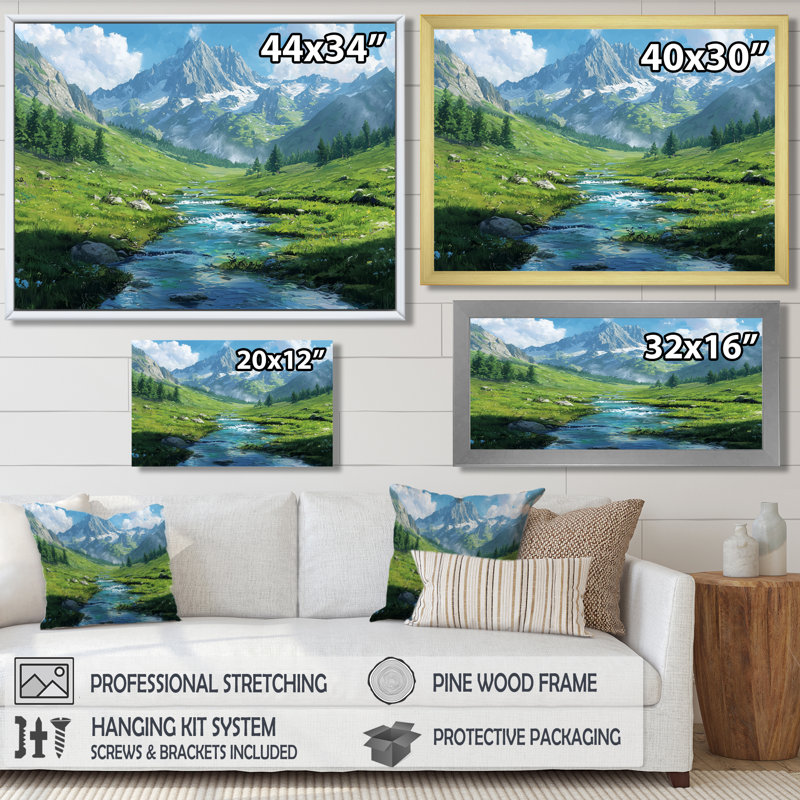 Ghanem, rivière de montagne dans la vallée des États-Unis II - montagnes, art mural, H 34 po x l 44 po, Toile tendue