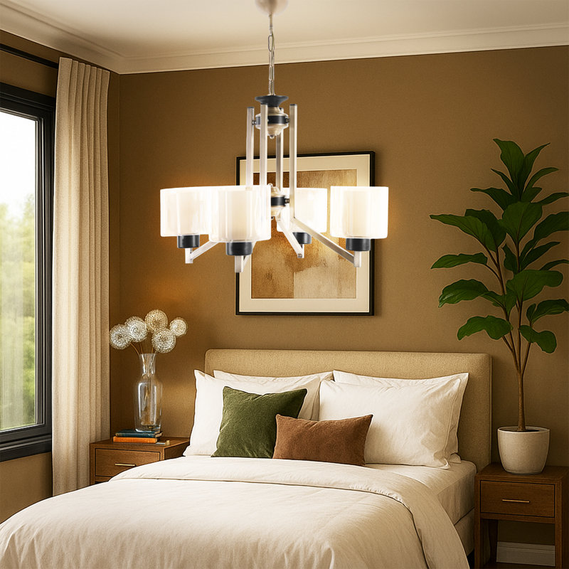 Adjsutable Height Metal Body 4 Lights Cylinder Shaded Chandelier