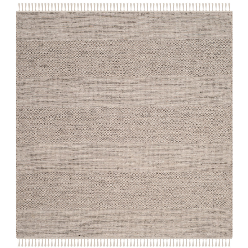 Tapis ivoire / gris acier en coton tissé à plat à la main Bester, Carré 6 pi