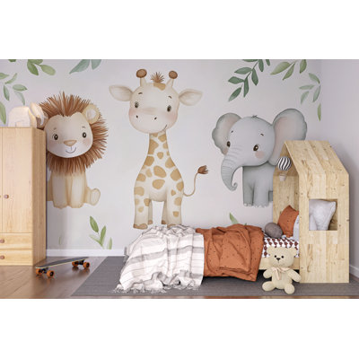 Papier peint safari, chambre de bébé, lion, girafe, éléphant, jungle