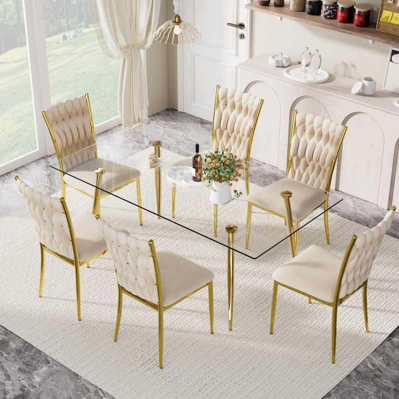 Ensemble repas rectangulaire pour 4 à 6 personnes, Beige, H 30 po x L 51 po x l 31,5 po, 7