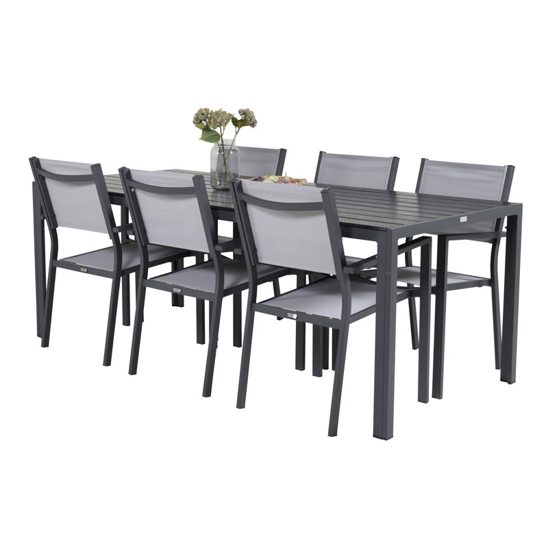 Hiran 6 - Person Patio Dining Set Rectangular Table, Grey