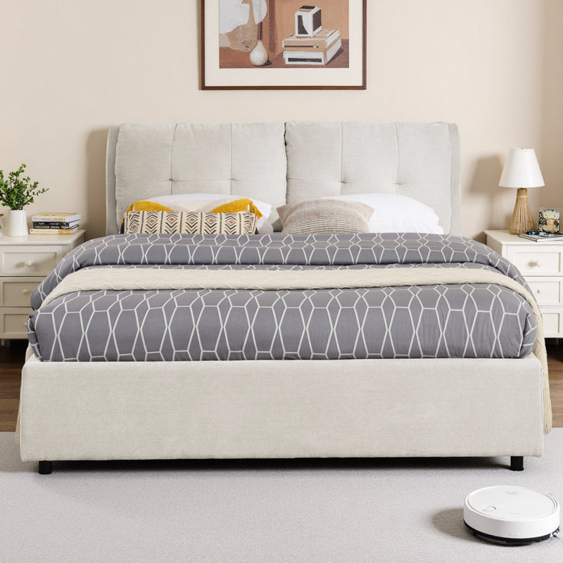Lit plateforme avec rangement Olyra, Grand lit, Beige