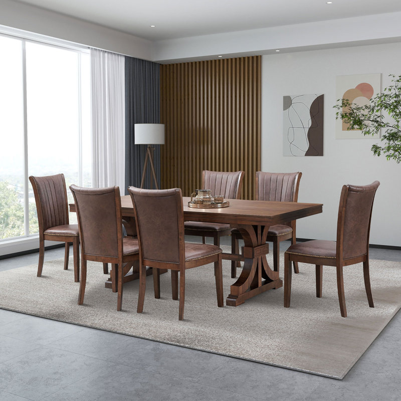 Table de salle à manger 78,74 po en bois d'hévéa rectangulaire pour 6 à 8 personnes avec base à tréteaux en bois