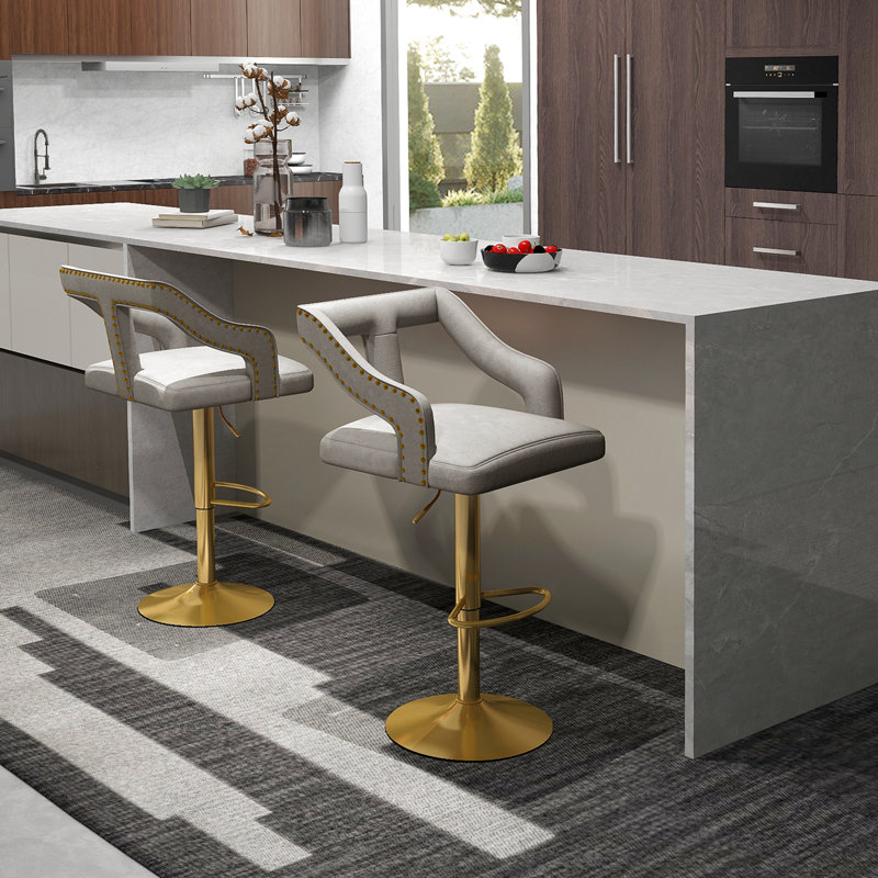 Analis Swivel Upholstered Adjustable Height Counter Stool with Metal Frame, Gray
