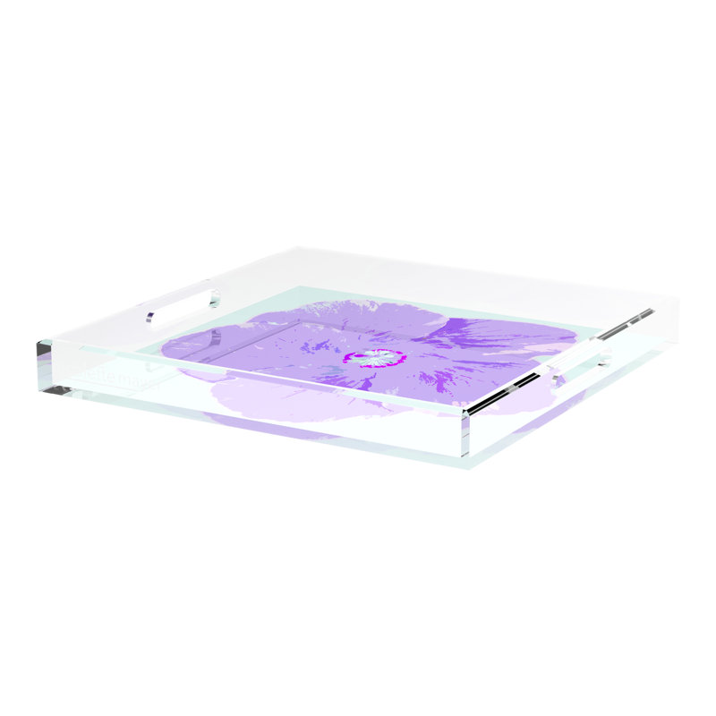 Hibiscus Acrylic Square Decorative Tray, 18"W x 18"D x 2"H, Wander