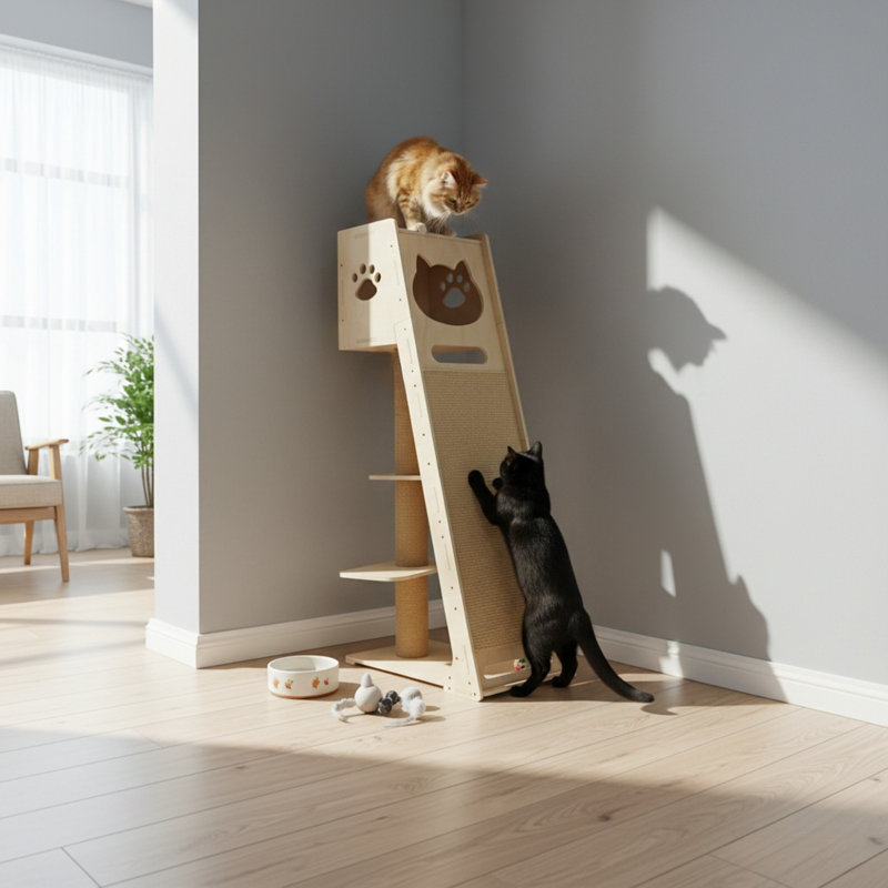 Tour pour arbre à chat 60 "à niveaux multiples avec poteaux à griffer et jouets suspendus