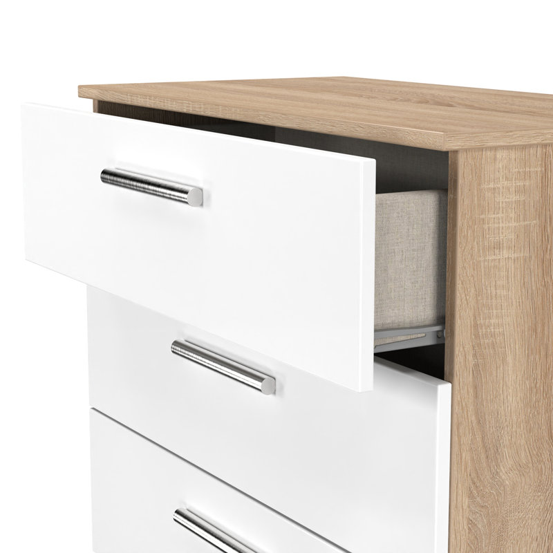 Fully Assembled Chesler 5 Drawer Chest, Bardolino/White Gloss