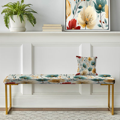 Multicolor Minimalist Blooms Floral Pattern - Floral Upholstered Gold Bench