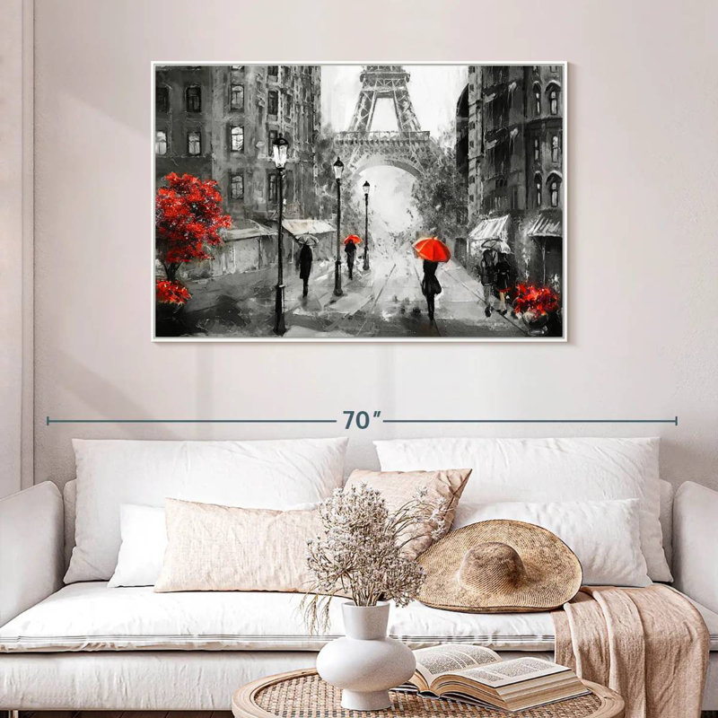Paris, jour de pluie, 46 po x 31 po, Cadre flottant blanc