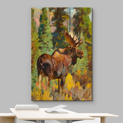 Pastel, aquarelle, forêt, cerf, orignal, animaux, illustrations, art moderne, paysage de ferme
