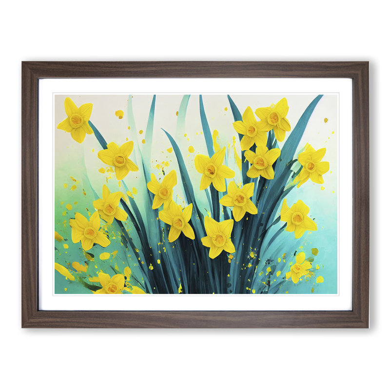 Daffodil Flower Splash - Framed Print, 25cm H x 34cm W x 2cm D, Walnut
