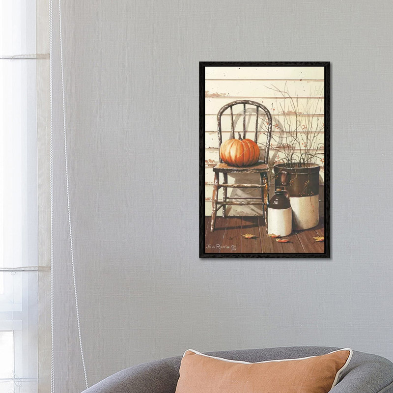 Pumpkin & Chair by John Rossini - Painting on Canvas, Black Framed, 66.04 cm H x 45.72 cm W