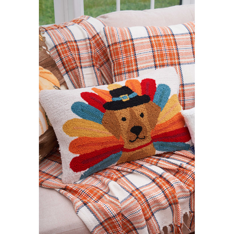 22" x 14" Turkey Dog Hooked Throw Pillow