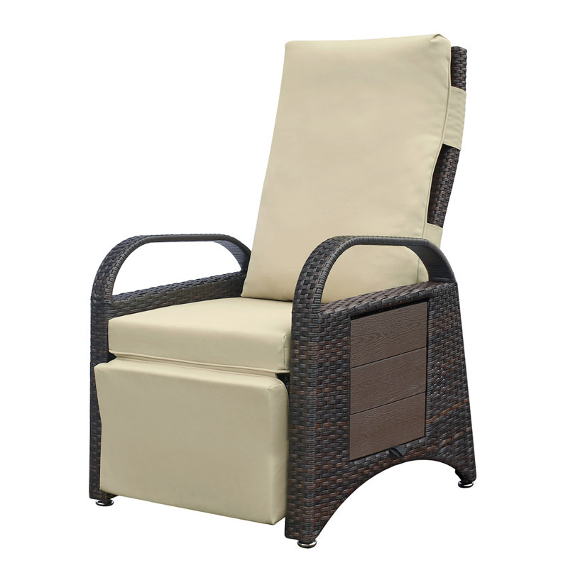 Outdoor Adjustable Recliner Chair with Removable Cushion and Integrated Table