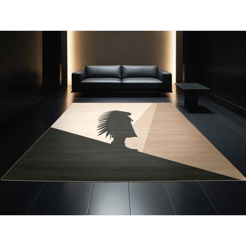 Soft Plush Dunmire Cheyenne Scout Minimalist Area Rug in Beige – Beige Binding, 2x5