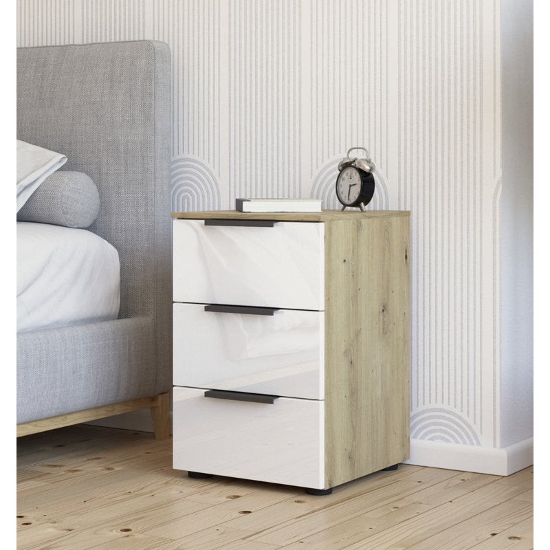 Manufactured Wood Bedside Table, Artisan Oak/White Glass/Graphite