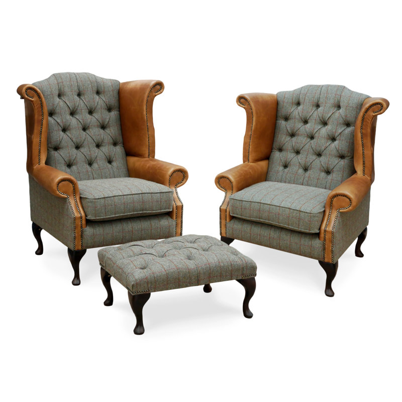 Highlandville Upholstered Wingback Chair with Footstool