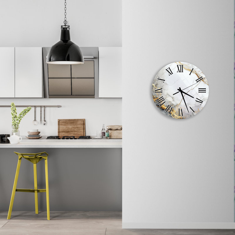 Horloge murale en verre trempé Marble Swirl, accent doré, montre moderne, décoration murale élégante, cadeau de pendaison de crémaillère, conception unique