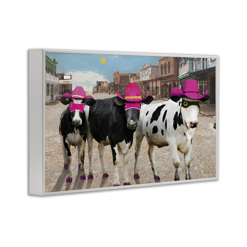 «Superhero Cows in Town», estampe numérique par Porter Hastings, Estampe numérique encadrée blanc bord de mer