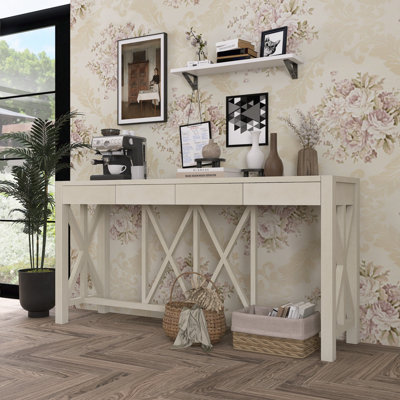 Console à 4 tiroirs en placage d'acacia avec rangement ouvert