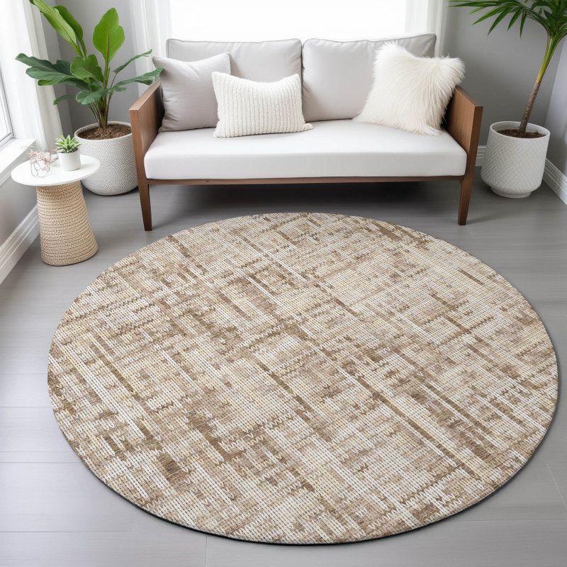 Machine Washable Indoor/Outdoor Colman ACN2130 Striped Rug, Round 8'