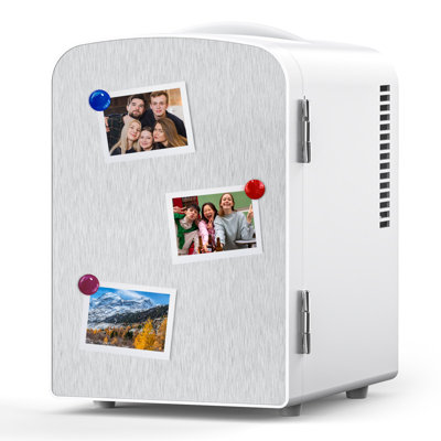 Mini Fridge Cooler Personal, Countertop, Holds Up To 4l/6 Cans, Front Door Stainless Steel, 12v Ac/dc, Option For Skincare
