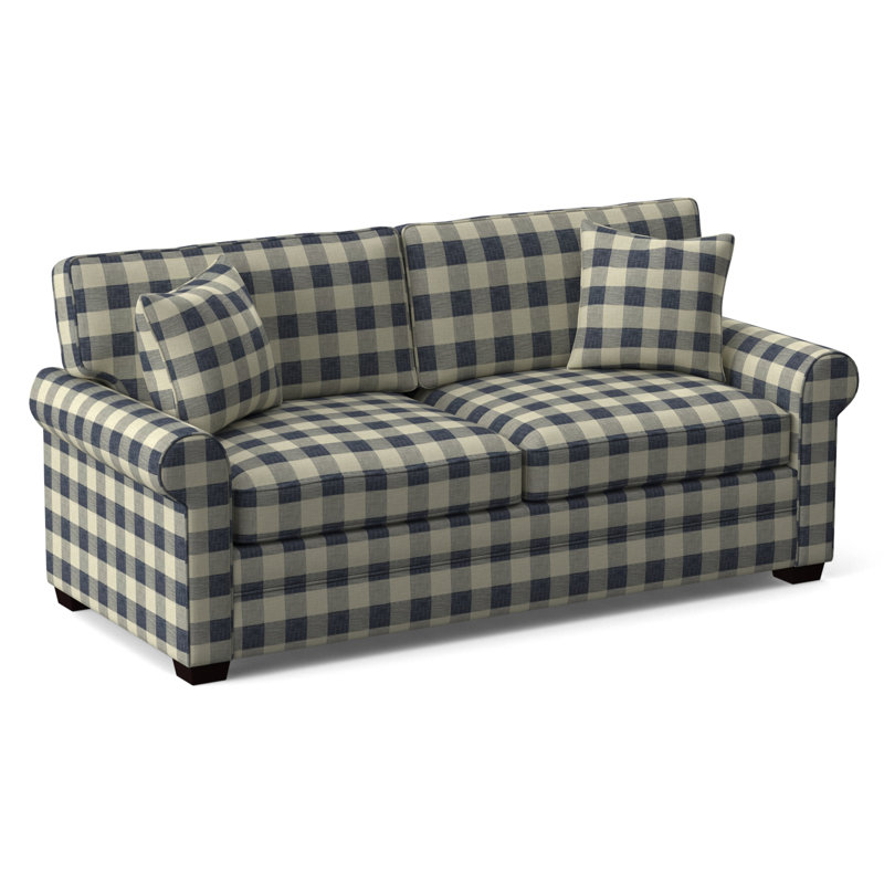 Bedford Upholstered 86'' Sofa, Java Finish, Blue Buffalo Check; 0120-61