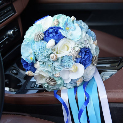 Beach Wedding Bridal Bouquet with Pearl Seashell and Rhinestone