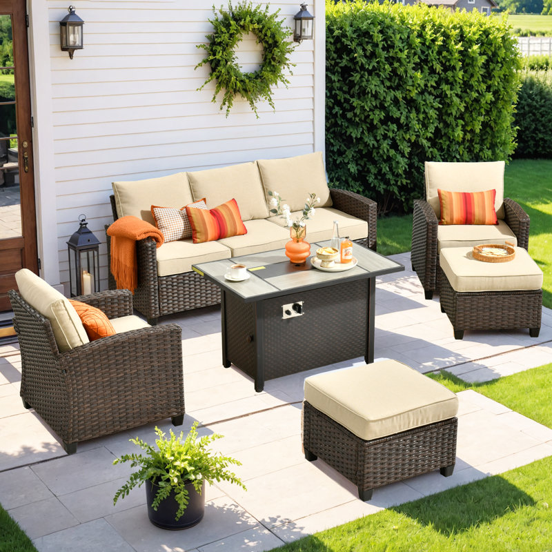 6 pièces de mobilier d'extérieur avec poêle, Beige
