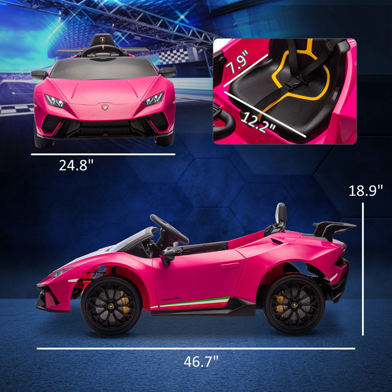 12V Lamborghini Huracan Licensed Electric Car for Kids, Pink