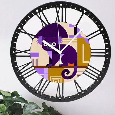 10" Round Iron Wall Clock with Silent Quartz Movement, Roman Numerals, UV-Printed Design