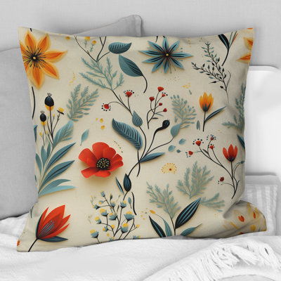 Coussin décoratif vert et jaune rétro Bouquet Revival - éclectique