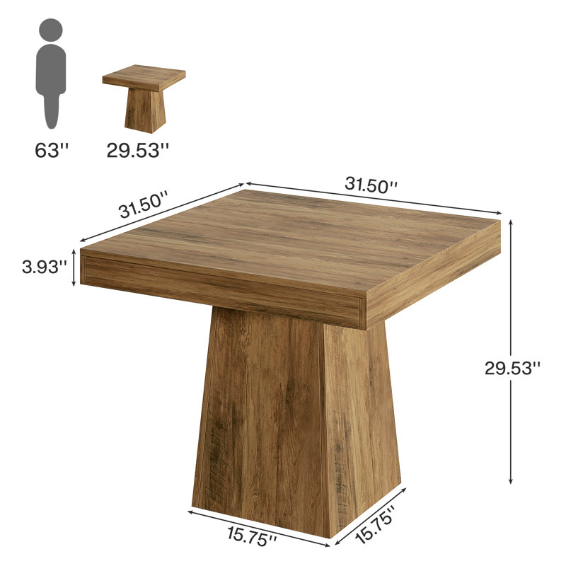 31.5 Inch Square Dining Table, Kitchen Table Small Dinner Table Farmhouse Dining Room Table, Vintage Brown