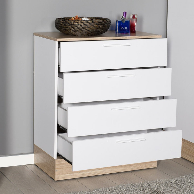 Commode moderne à 5 tiroirs 28,3 po x 34,6 po x 15,7 po | 100% panneau de particules enduit de mélamine, fixation murale | Design scandinave élégant, parfait pour les solutions de chambre à coucher et de rangement