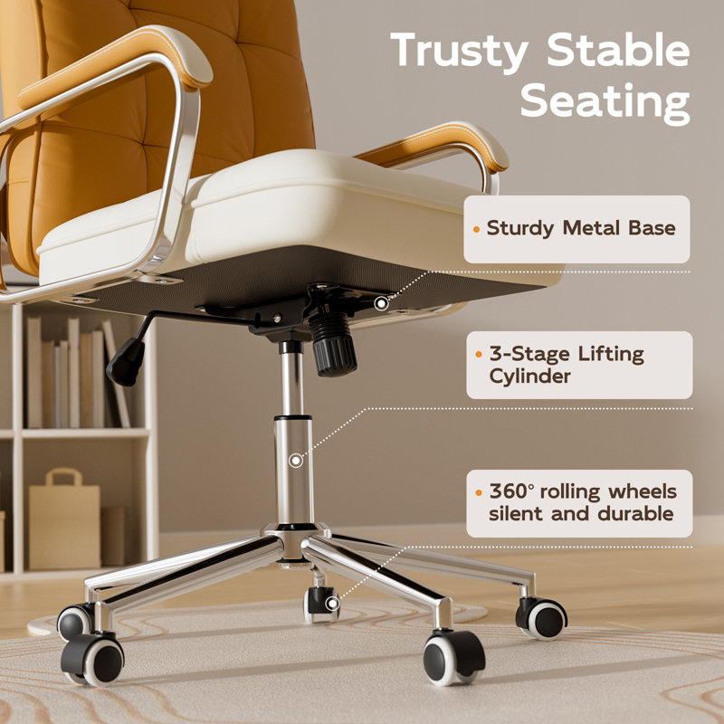 Home Office Desk Chair, Swivel Computer Desk Chair with Wheels and  Arms, Adjustable Height and Tilt, Orange/White