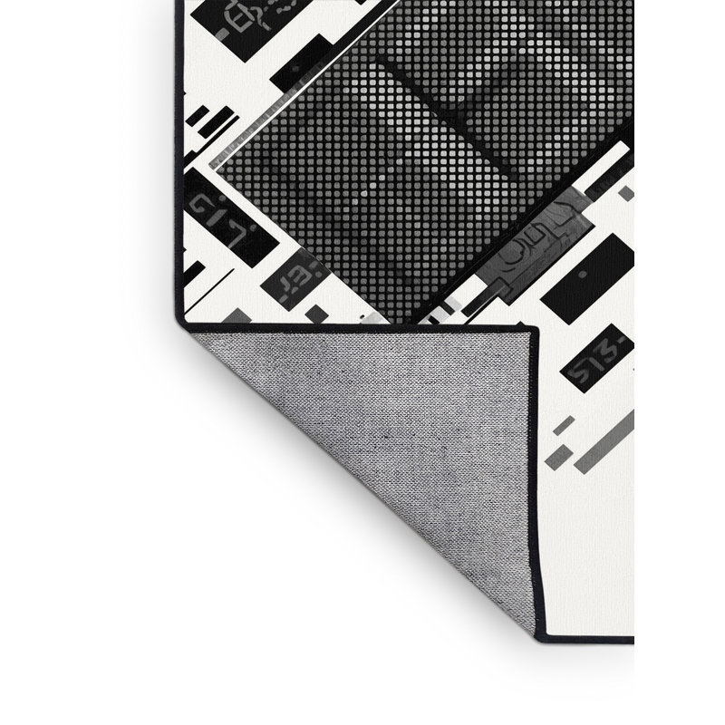 Machine Washable Aguilar Scoreboard Display Sleek & Chic Modern Geometric Rug in Beige – Black Binding, 3x5