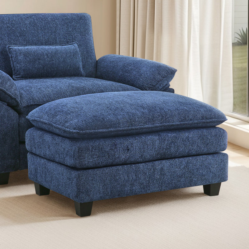 Upholstered Rectangle Ottoman, Blue