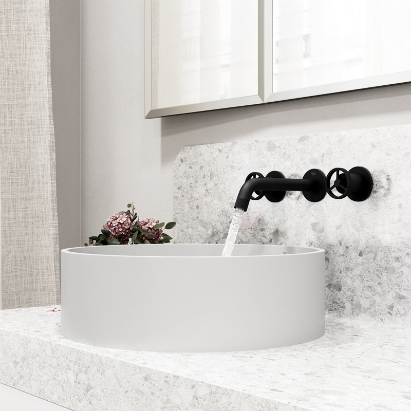 Anvil 16" L x 16" W x 5" H Round White Matte Stone™ Vessel Bathroom Sink with 3" H Faucet