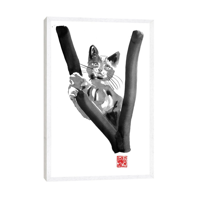 Cat In Tree by Péchane - Painting on Canvas, White Framed, 101.6 cm H x 66.04 cm W