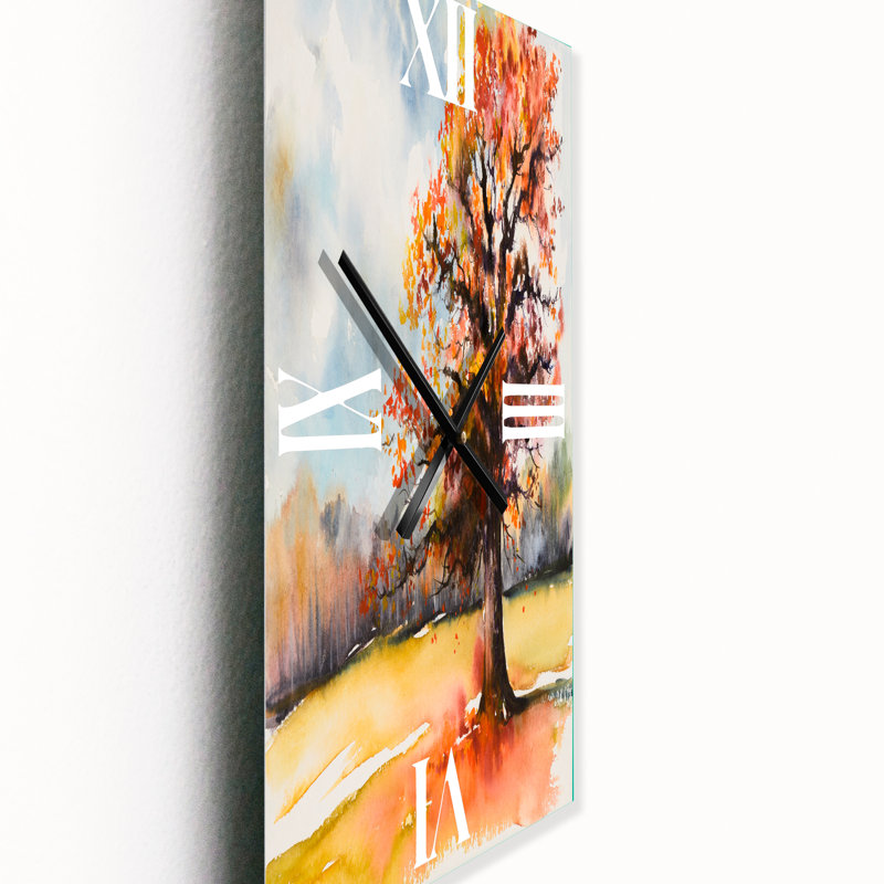 Horloge murale traditionnelle Lone Oak in The Fields avec feuilles d'automne, Grand