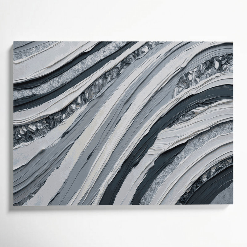 Art mural horizontal gris rayé gris clair sur toile, H 16 po x l 20 po