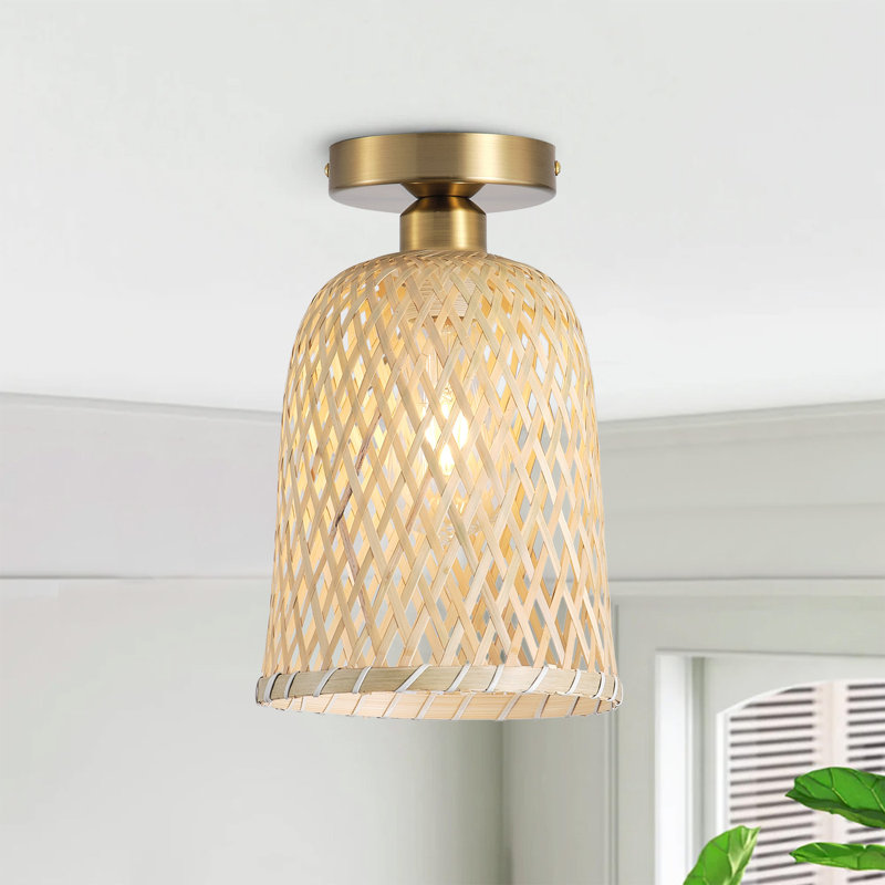 1-Copper colored bamboo woven dimmable iron ceiling light