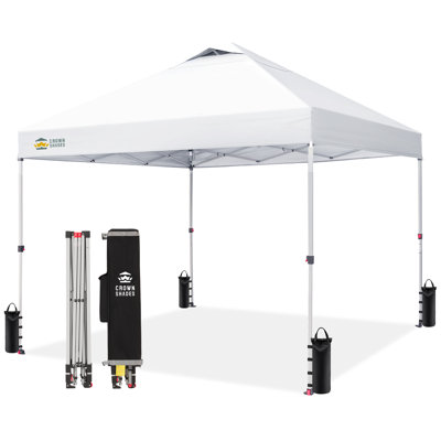 CROWN SHADES 12 Ft. W x 12 Ft. D Commercial Metal Pop-Up Canopy with One Push Setup, White
