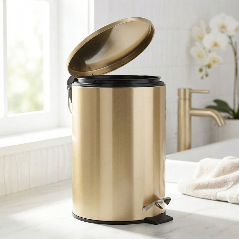 Golden Metal Step On Trash Can / Waste Basket - 0.8 Gallons