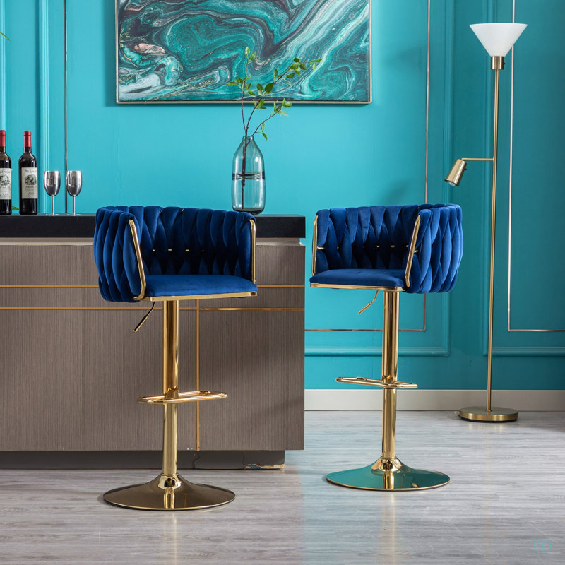 Ensemble de 2 tabourets de bar, avec repose-pieds chromé et base pivotante à hauteur réglable en velours + tabouret de bar simple