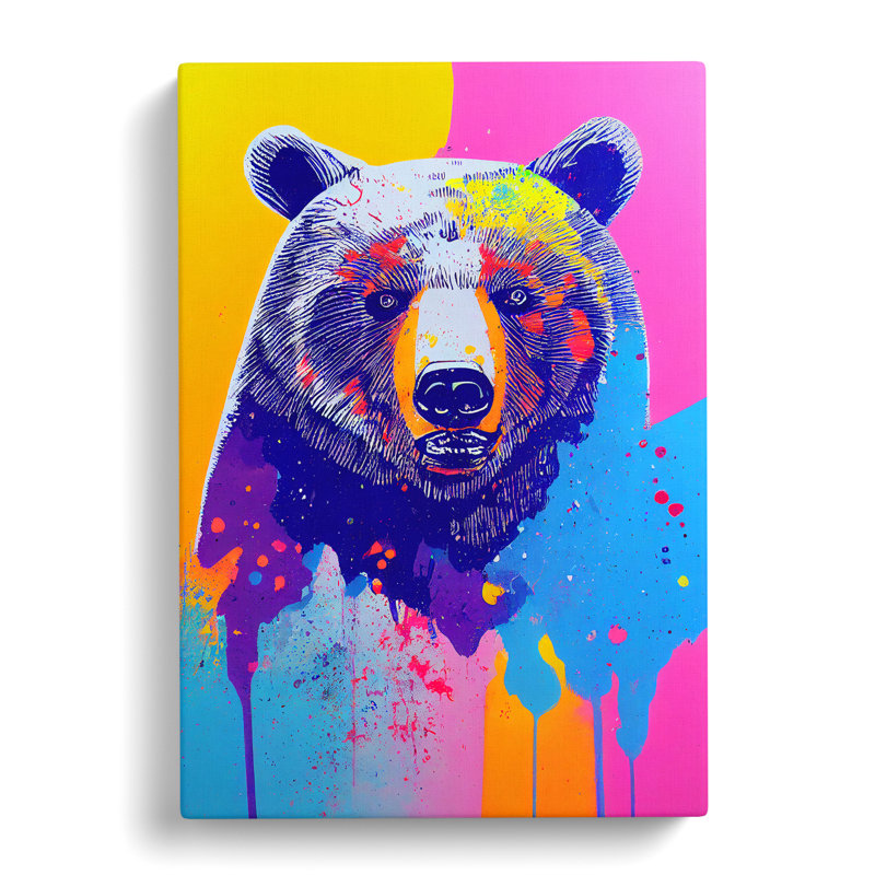 Colourful Bear No.1 - Print, Wrapped Canvas, 50cm H x 35cm W x 3cm D, No Matte