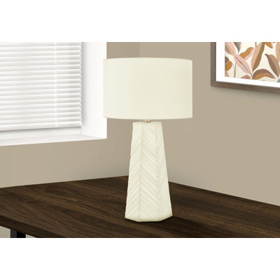 Lighting, H 29 po, lampe de table, céramique blanche, abat-jour ivoire / crème, contemporain